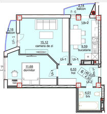 Durlesti Apartament cu 2 camere, 48 m², Durlești, Chișin...
